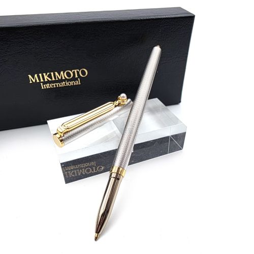 MIKIMOTO 御木本  (珍珠筆夾) 鍍鉻編織紋飾  原子筆