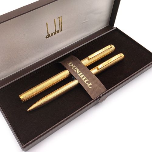 =庫存新品=  已絕版 Dunhill 登喜路 金桿 14K 金筆尖鋼筆/原子筆套組(麥穗紋)