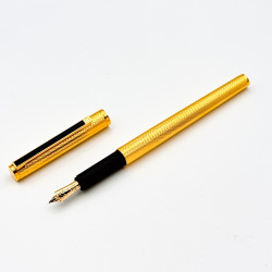  ☆典藏老筆☆ dunhill 登喜路 鍍金網紋 14K金尖 鋼筆 德國大廠代工 ( 庫存新品 #N2870 )