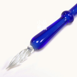 臺灣內灣 純手工 玻璃沾水筆（雙色-外透深藍內白） 