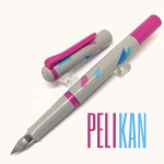 德國 Pelikan 百利金 老西德時期 twist 色彩鋼筆No.4（灰桿桃紅夾彩色幾何紋）