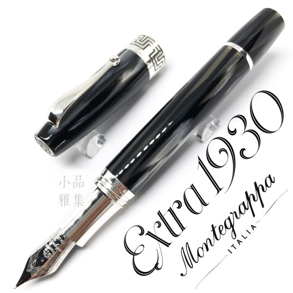 義大利 Montegrappa 萬特佳 Extra 1930 純銀 賽璐珞 18K金 鋼筆（竹炭黑）