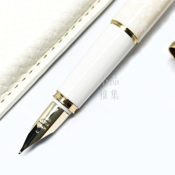 日本 PILOT 百樂 14K金尖 Lady White 淑女白 櫻花 鋼筆＋真皮筆套 禮盒組