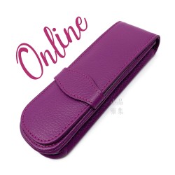 德國 online 小牛皮 二支裝皮質壓紋 筆袋（紫紅色）