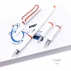 德國 Lamy Joy 藝術鋼筆 綜合組（白桿紅夾款）