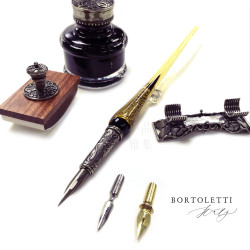 義大利 Bortoletti Set52 沾水筆+筆擱+黑色墨水+壓墨器 組合 義大利 Bortoletti Set52 沾水筆+筆擱+黑色墨水+壓墨器 組合