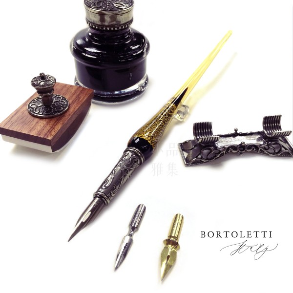 義大利 Bortoletti Set52 沾水筆+筆擱+黑色墨水+壓墨器 組合