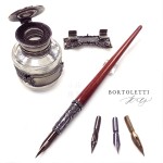 義大利 Bortoletti Set55 沾水筆＋筆擱＋白銅墨水瓶+筆尖 組合