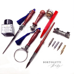 義大利 Bortoletti Set25 木桿沾水筆+放大鏡+拆信刀+封印+封蠟+封蠟泥+墨水+筆尖組 義大利 Bortoletti Set25 木桿沾水筆+放大鏡+拆信刀+封印+封蠟+封蠟泥+墨水+筆尖組