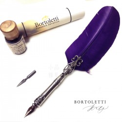 義大利 Bortoletti Set80 羽毛沾水筆+沾水筆尖+10ml沾水筆墨水一瓶 組合（紫羅蘭）