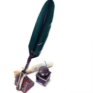 義大利 Bortoletti Set82 羽毛沾水筆+筆座+30ml黑色墨水一瓶(綠色羽毛) 義大利 Bortoletti Set82 羽毛沾水筆+筆座+30ml黑色墨水一瓶(綠色羽毛)