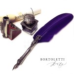 義大利 Bortoletti Set82 羽毛沾水筆+筆座+30ml黑色墨水一瓶（紫羅蘭羽毛）