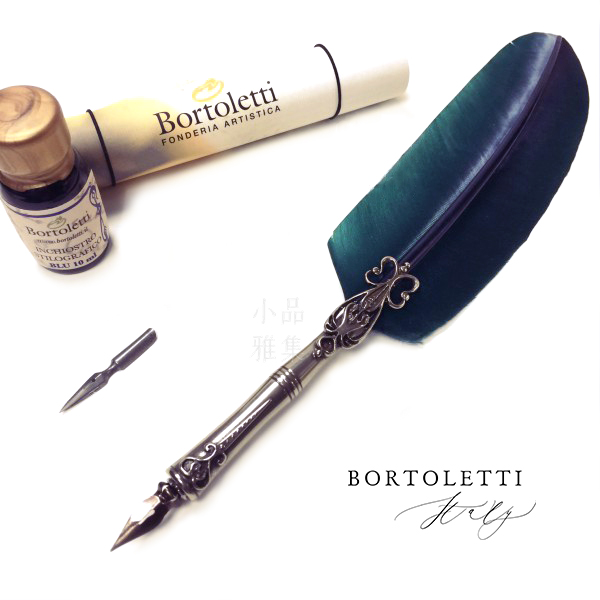 義大利 Bortoletti Set80 羽毛沾水筆+沾水筆尖+10ml沾水筆墨水一瓶 組合（綠色）