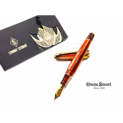 美國 Conway Stewart Spaghetti Model 100 不銹鋼尖 鋼筆 （Blood Orange 血橙橘）