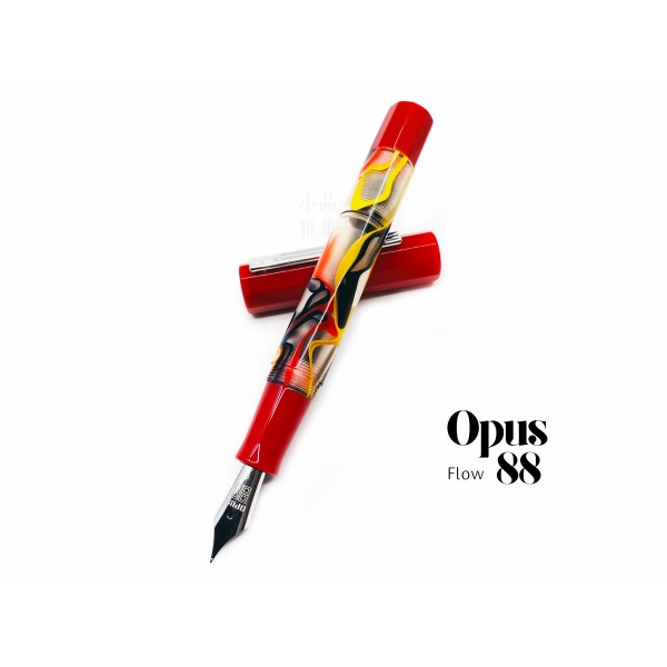 臺灣 OPUS 88 製筆精基 Flow 流動 正統滴入式上墨鋼筆（Red 紅色- 赤焰流動）