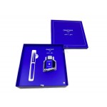 瑞士卡達CARAN D’ACHE + KLEIN BLUE® 利曼系列 霧藍漆(銀夾) 18k金 鋼筆＋墨水禮盒