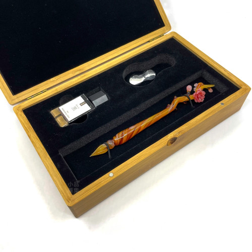 =加購品= UHOME 佑鴻工藝 純手工 玻璃沾水筆 竹製禮盒