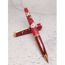 = 新品 = PLATINUM 白金 70年代 友禪染 羊革卷 扇面 18K 鋼筆 = 新品 = PLATINUM 白金 70年代 友禪染 羊革卷 扇面 18K 鋼筆