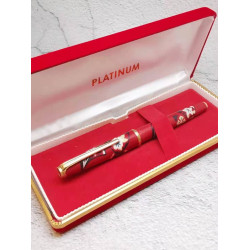 = 新品 = PLATINUM 白金 70年代 友禪染 羊革卷 扇面 18K 鋼筆 = 新品 = PLATINUM 白金 70年代 友禪染 羊革卷 扇面 18K 鋼筆