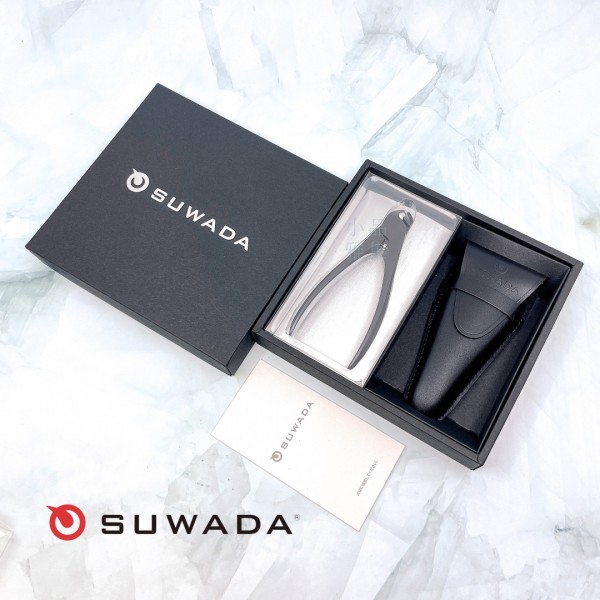 日本 手工SUWADA 經典不鏽鋼指甲鉗-黑色磨砂（大）皮革收納禮盒組