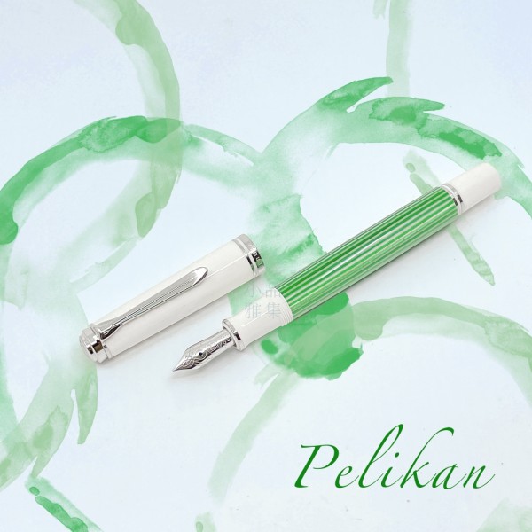 德國 Pelikan 百利金 M605 green white 14K金 綠條鋼筆（白蓋）
