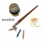 義大利 Bortoletti Set17 雕花握位斜桿沾水筆+黑色墨水+二種筆尖 組合