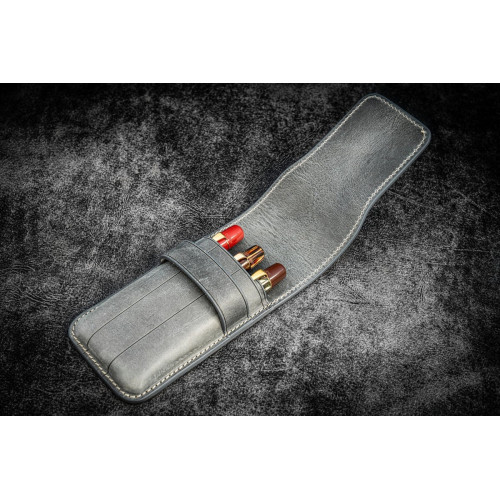 土耳其 Galen Leather 蓋倫皮革 3支入 上掀式 筆套(瘋馬皮煙灰)