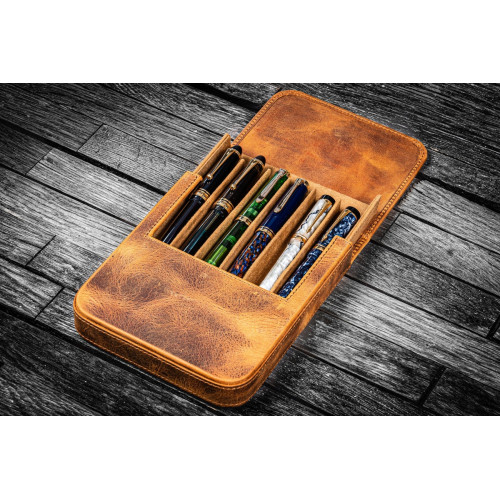 土耳其 Galen Leather 蓋倫皮革 6支裝 硬質可分離 筆盒（瘋馬棕）