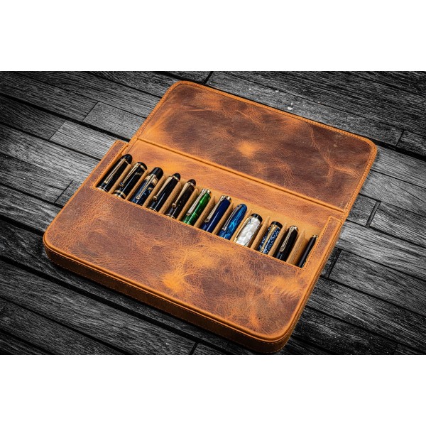 土耳其 Galen Leather 蓋倫皮革 12支裝 硬質可分離 筆盒（瘋馬棕）