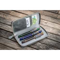 土耳其 Galen Leather 蓋倫皮革 3支入 卡夾 拉鍊式 兩用筆套 (灰色)  土耳其 Galen Leather 蓋倫皮革 3支入 卡夾 拉鍊式 兩用筆套 (灰色)