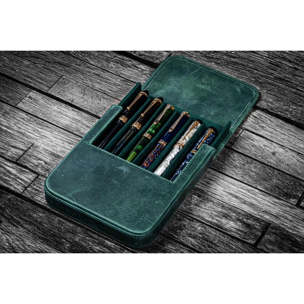 土耳其 Galen Leather 蓋倫皮革 6支裝 硬質可分離 筆盒（瘋馬森林綠）