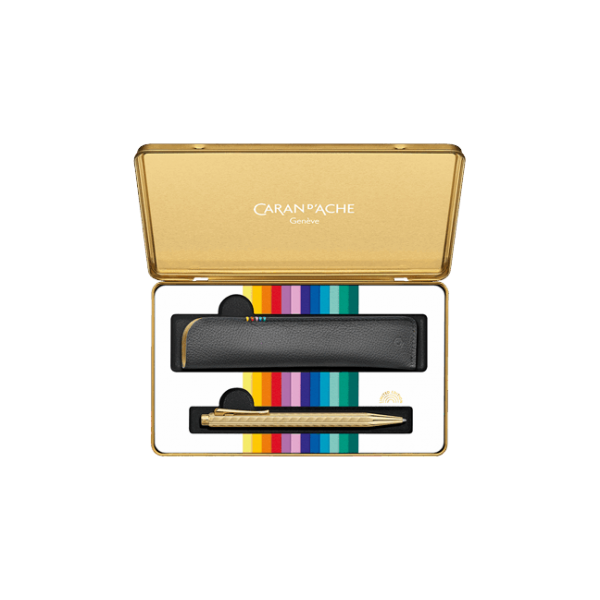 瑞士 CARAN D'ACHE 卡達 ECRIDOR艾可朵 彩虹珍寶 Sunlight 鍍金原子筆＋筆套禮盒組