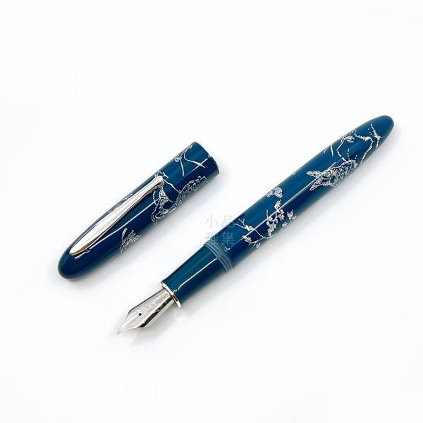 中國 弘典 HONG DIAN  兔年款 雕金工藝彩繪  鋼筆 (藍色)