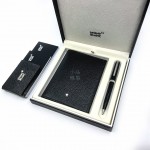 德國 Montblanc 萬寶龍 PIX 鉑金夾 原子筆（黑色）+ 牛皮壓紋護照夾 禮盒