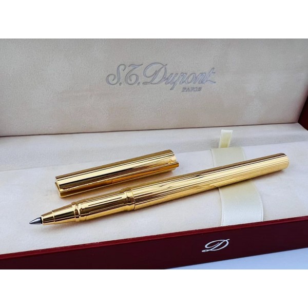 ⭐ 庫存新品 ⭐ 法國 S.T. Dupont 都彭 鍍金直線紋 鋼珠筆 