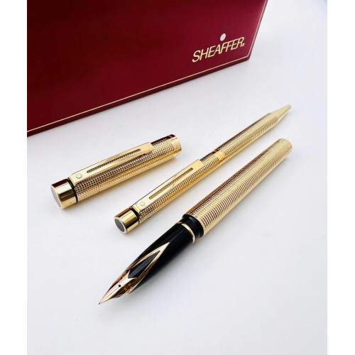 ☆中古美品☆SHEAFFER 西華TARGA 細格紋 14K尖 鋼筆 贈送原子筆
