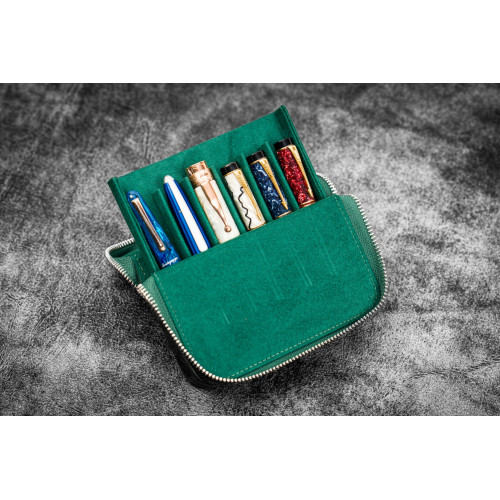 土耳其 Galen Leather 蓋倫皮革 6支入 磁吸直立式 拉鍊筆套(瘋馬皮森林綠)