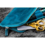土耳其 Galen Leather 蓋倫皮革 4支入 分離式 拉鍊筆袋 （瘋馬皮土耳其藍） 