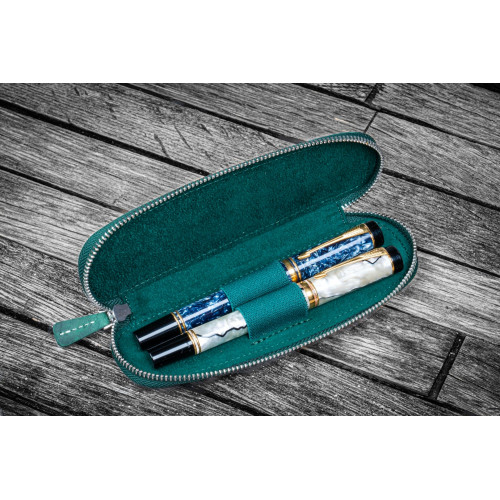 土耳其 Galen Leather 蓋倫皮革 2支入 拉鍊式 Slim版 筆袋（瘋馬皮森林綠） 