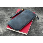 土耳其 Galen Leather 蓋倫皮革 4支入 分離式 拉鍊筆袋 （瘋馬皮海軍藍） 