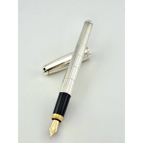 ☆中古美品☆ S.T. Dupont 都彭 Fidelio 14k 鋼筆 (鍍銀蓋 8成新  #MT 23447 )