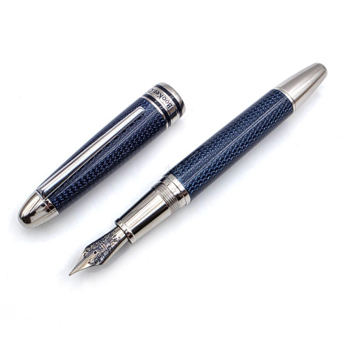 Booker.cr 布克希爾 巴黎釘紋 鐫刻玫瑰 鋼筆（藍款）