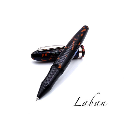 臺灣 LABAN 高級樹脂 早期款 鋼珠筆 (藍橘碎石)