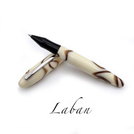 臺灣 LABAN 高級樹脂  早期款 鋼珠筆 （白色褐色紋路）