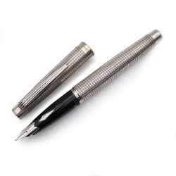 =中古品= PLATINUM 白金 經典格紋 大銀桿  純銀 PT尖 鋼筆 1970年代 # PT56639 