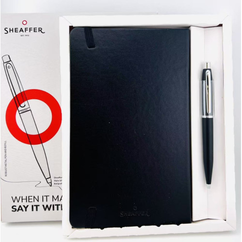 =福利品 只有一組=  西華 Sheaffer  原子筆 霧黑白夾+筆記本禮盒組