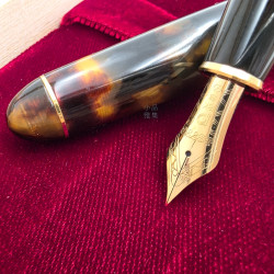 =精美二手品=PLATINUM 白金 3776 玳瑁賽璐珞桿 老款18K花紋尖 硬橡膠筆舌 #MT19800