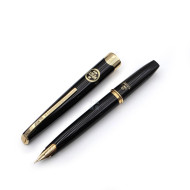 ☆典藏老筆☆ 白金牌 Old Platinum 黑桿 短鋼筆‘’18K金‘’筆尖 (方塊筆夾)   F  隨機附贈墨水!