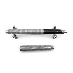 ☆ 中古美品 ☆  PLATINUM 白金 老款 18K WG尖 925純銀 大銀桿 銀格紋 MT-21603 ☆ 中古美品 ☆  PLATINUM 白金 老款 18K WG尖 925純銀 大銀桿 銀格紋 MT-21603