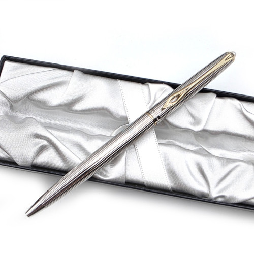 MIKIMOTO 御木本  珍珠頂 鍍鉻直條紋飾 原子筆